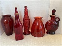 Red vases, bottles
