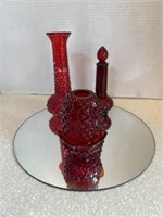 Red vase, candle holder, Avon, mirror