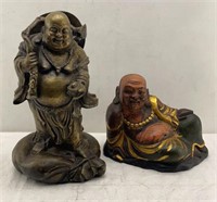 15x9in- Brass Bhudda sculpture signed and  wood