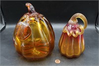 Pair Hand-Blown Art Glass Pumpkins