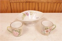 German hand Painted candy dish & coffee cups