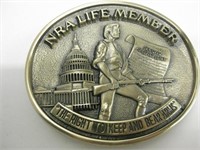 3.5" x 3.75" NRA Life Member Brass Belt Buckle