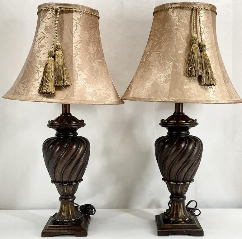 Pair Bronze Tone Table Lamps