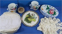 10 Teacups & Plates-Italy, Doilies & more