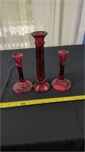 RUBY RED GLASS CANDLE STICKS