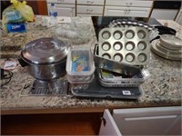 Baking pans, fryer pan, lid missing knob,  and