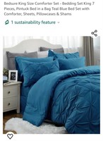 NEW 7Pc King Size Bed in a Bag, Teal Blue