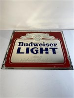 Budweiser light beer mirrored sign, 19.5in x 16in