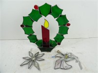 Lot of 3 Christmas Stained Glass Items