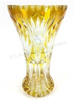 Large Yellow Cut To Clear Crystal Vase