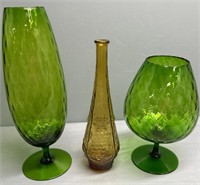 Avocado Green Glass Vases Lot Collection