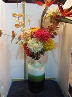 POTTERY VASE W/ ARTIFICIAL FLOWERS