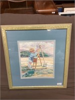 Framed Picture of Boy Painting
