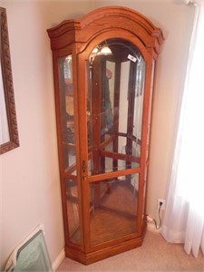 Corner Curio Cabinet with Glass Shelves and Key