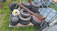 Assorted tires; rims; axle