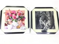 Framed Lenticular Prints, Illusions, Flower/Tiger