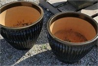 (2) decorative clay pots-15" diameter