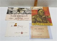 Lot of 3 Jack Dempsey Ephemera and 1953