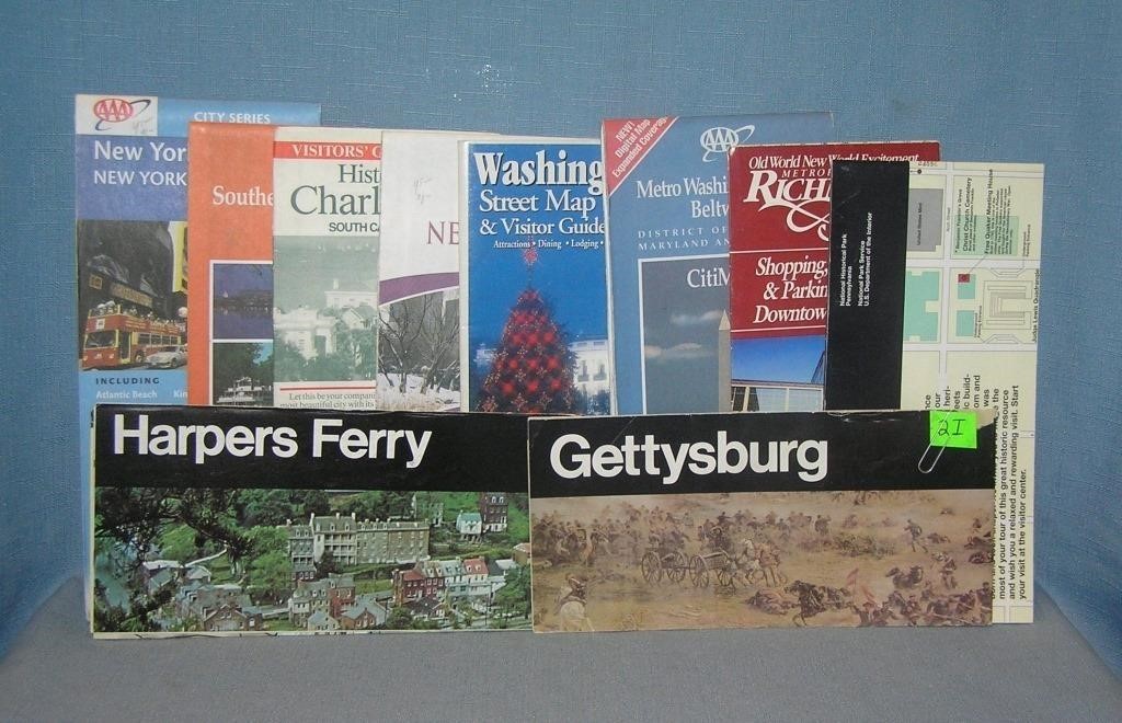 Group of vintage travel maps and brochures