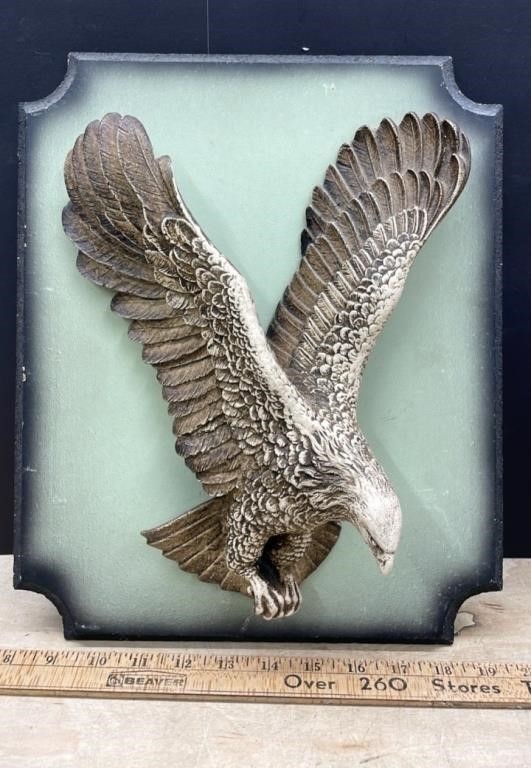 Vintage Chalkware Eagle on Pressboard Plaque