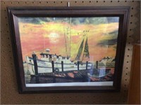 Boats Docked at Sunset Framed Print