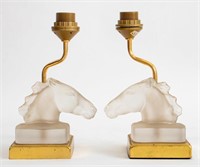 Maison Le Dauphin Gilt Bronze Glass Horse Lamps, 2