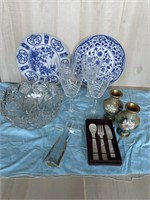 Cut Glass Bowl; Crystal Cross; Decorative Plates