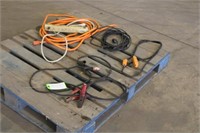Assorted Extension Cords, Jumper Cables, Bell