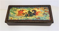 Russian Lacquer Box People in Sleigh 9" x 4"