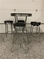 CHROME LEG BAR HEIGHT TABLE WITH 4 BAR STOOLS - 2