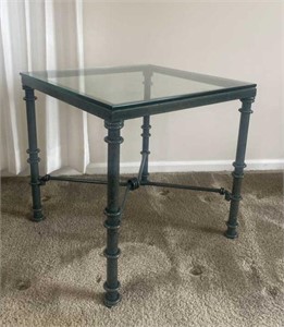 Verdigris Green Iron and Glass End Table