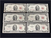 (6) 1953 B $2 Notes