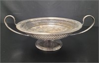 Silver Plated Pedestal Handled Filigree Bowl