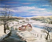 Dupont, Naive Winter Landscape, Oil on Canvas