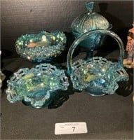 Fenton Iridescent Blue Glass Bowls, Candy Dish,