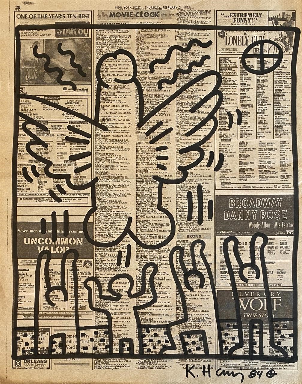 Keith Haring Original Newspaper drawing Certified