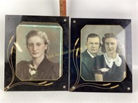 Art Deco glass picture frames with portraits
