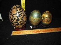3 Cloisonne Enamel Eggs On Stands
