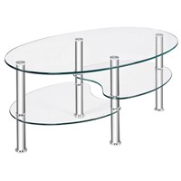 E7775  Costway Glass Oval Coffee Table, 43" x 23