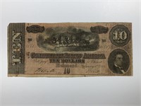 1864 $10 Ten Dollars Confederate CSA Note T-68