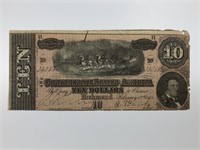 1864 $10 Ten Dollars Confederate CSA Note T-68