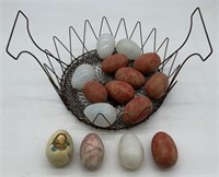 Metal folding Egg basket with glass,wooden Eggs