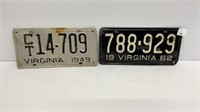 Vintage 1949 and 1962 License plates