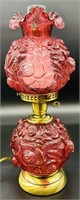 Fenton Mini Cranberry Puffy Rose GWTW Lamp - This