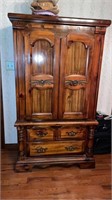 Great Heavy Wood Armoire / Chest With Brass