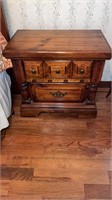 Great 2 Drawer Heavy Wood Nightstand With Brass