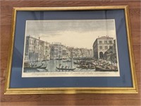 Color engraving, Venice water canal scene