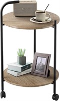 Bavelye 2-Tier Round Side Table  w/ Wheels  Brown.
