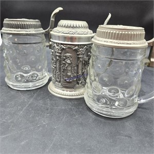 Pewter and Glass Beer Steins