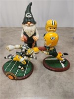 Green Bay Packer Bobbleheads, gnome, and